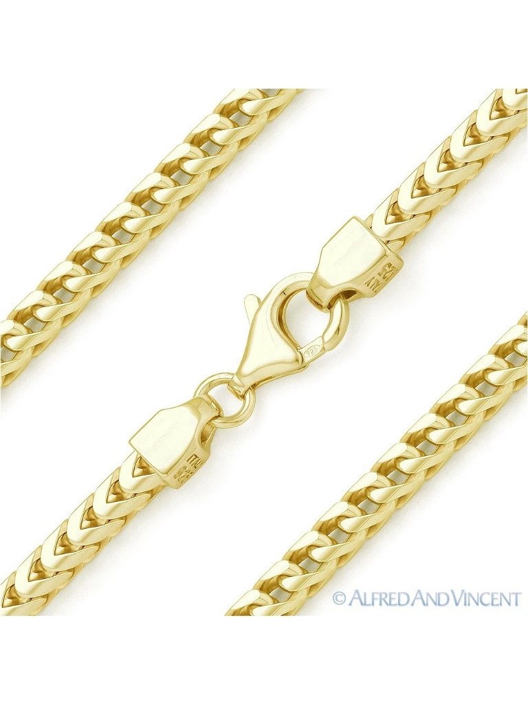 3.6mm Franco Arrow-Link Chain Necklace In .925 Sterling Silver W/ 14k Ygold 28"